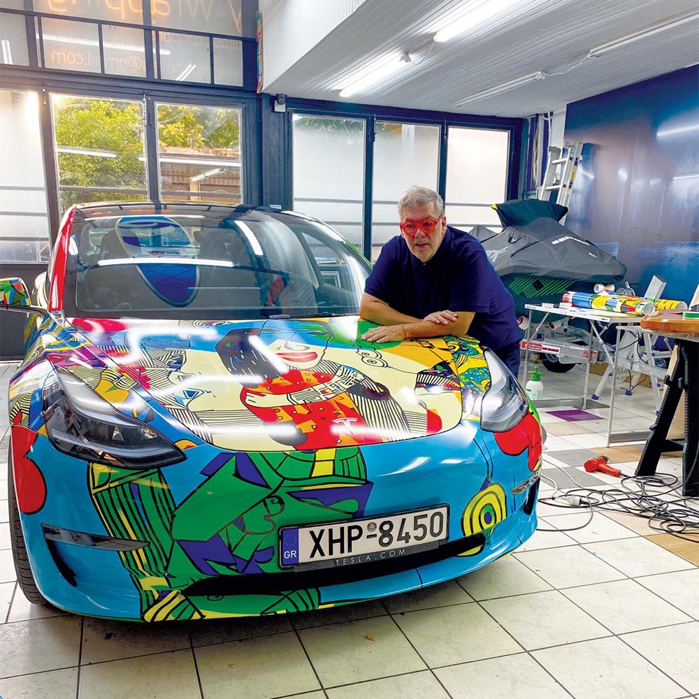 Thanasis Lalas painting a Tesla using AI artwork profile